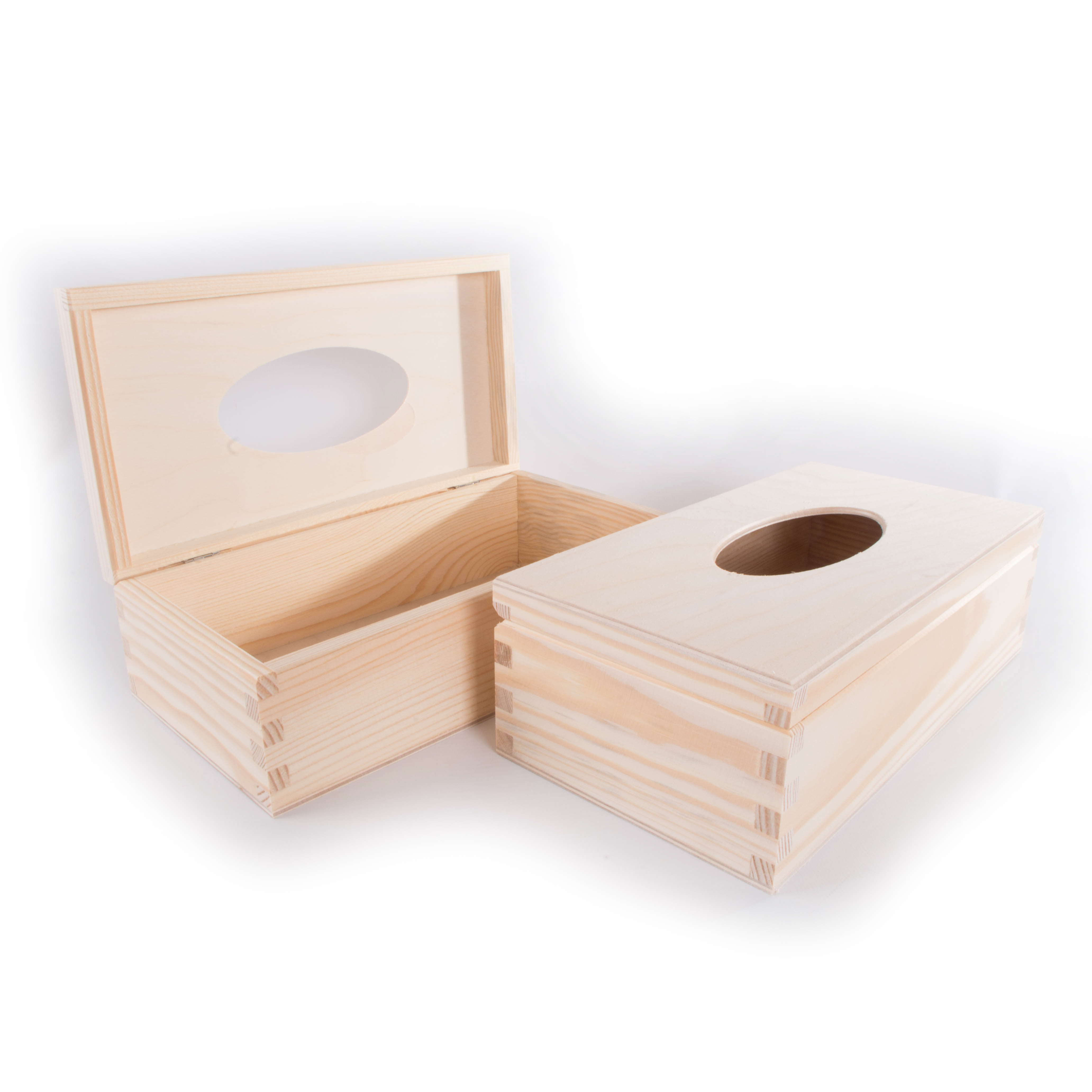 Rectangular Wooden Tissue Holder Box With Lid / Pinewood / Craft
